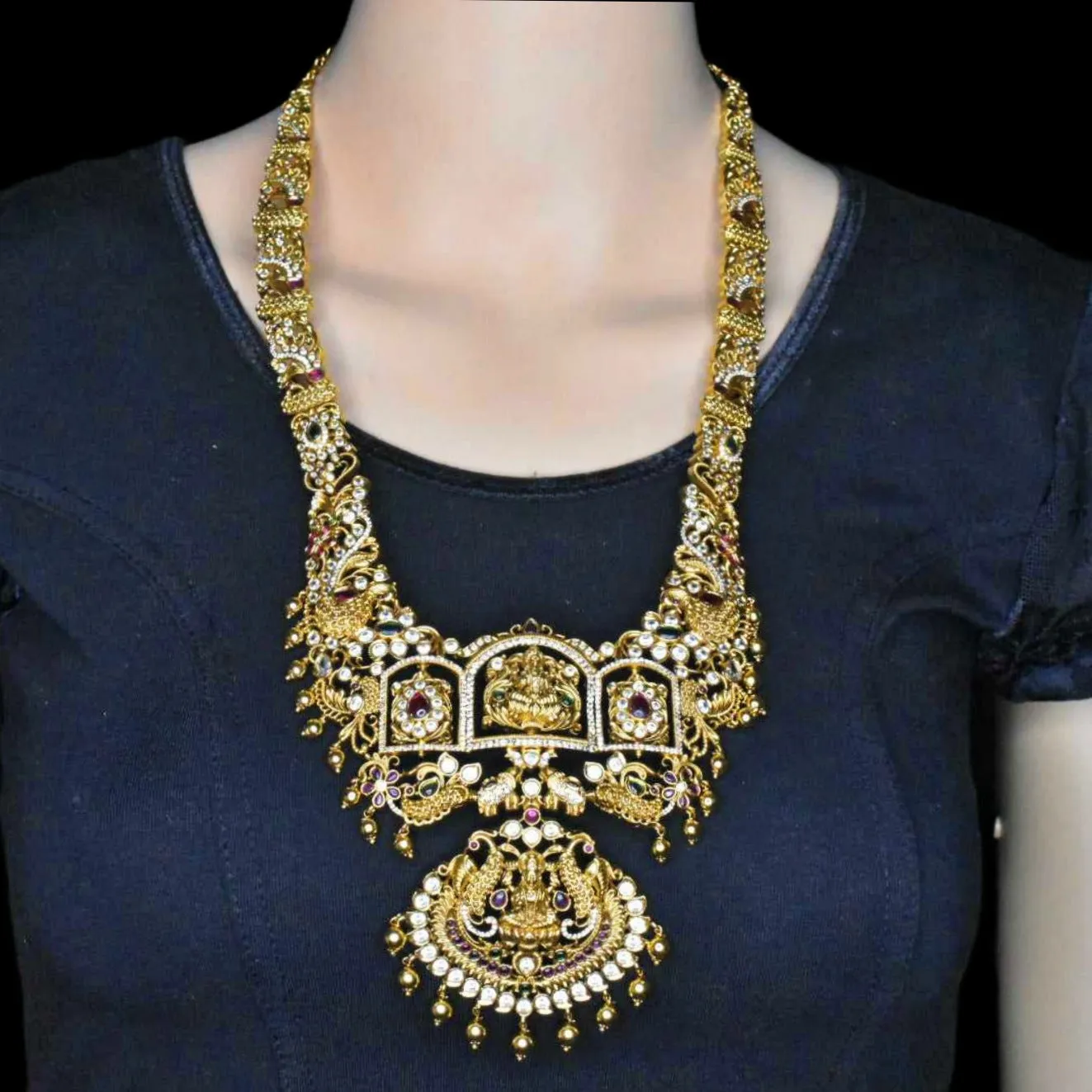 Antique Rotating  Kempu Laxmi Necklace Set By Asp Fashion Jewellery