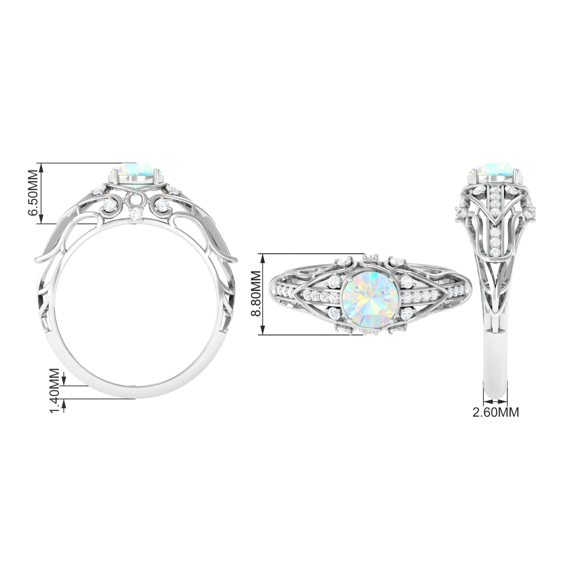 Antique Style Round Ethiopian Opal Engagement Ring with Diamond