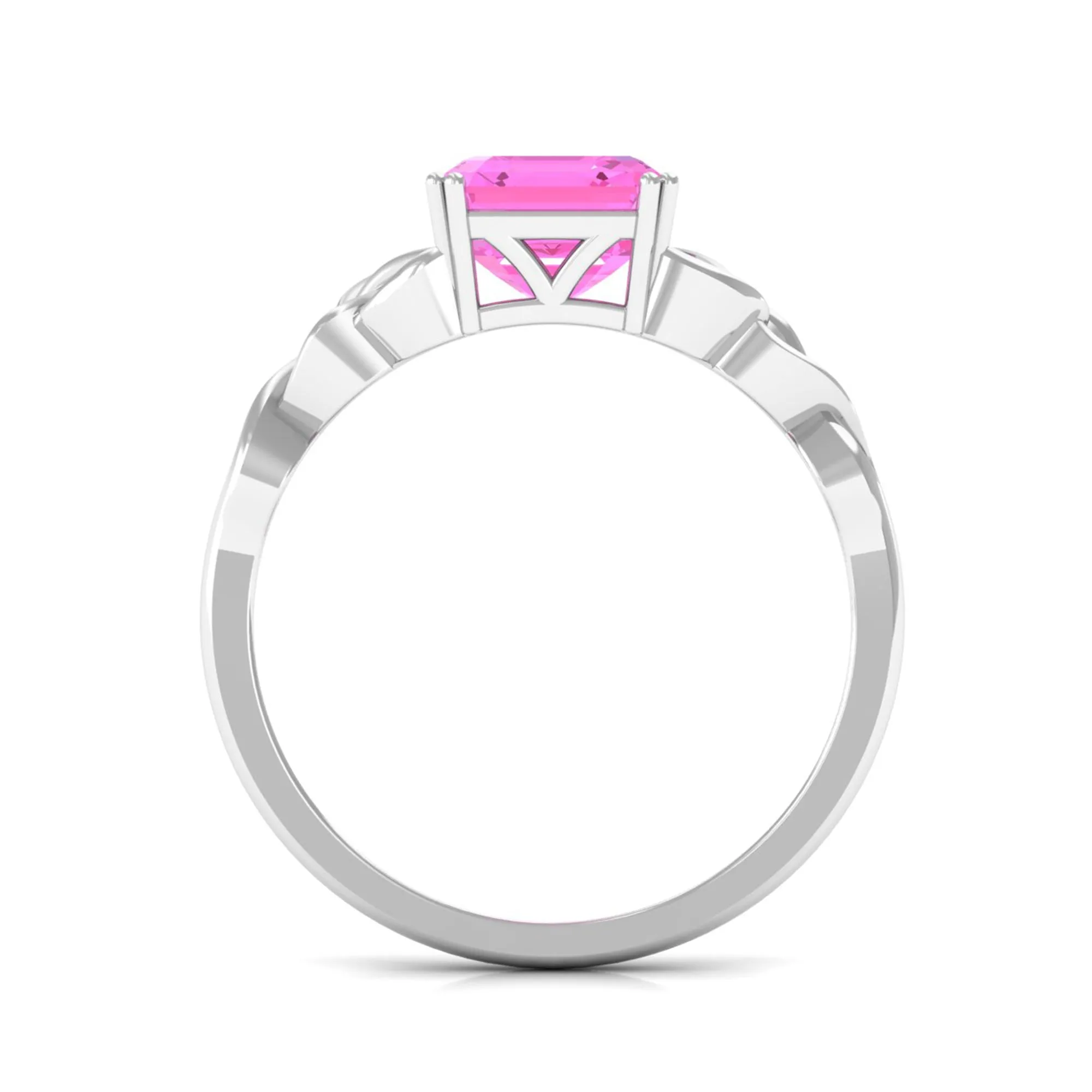 Asscher Cut Lab Grown Pink Sapphire Solitaire Celtic Knot Ring