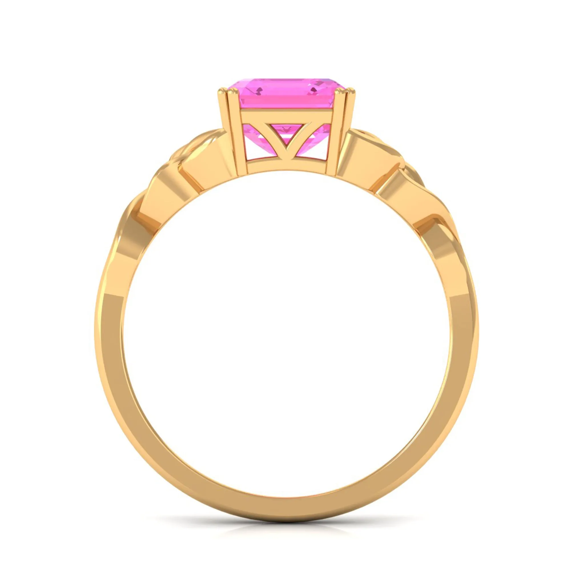 Asscher Cut Lab Grown Pink Sapphire Solitaire Celtic Knot Ring