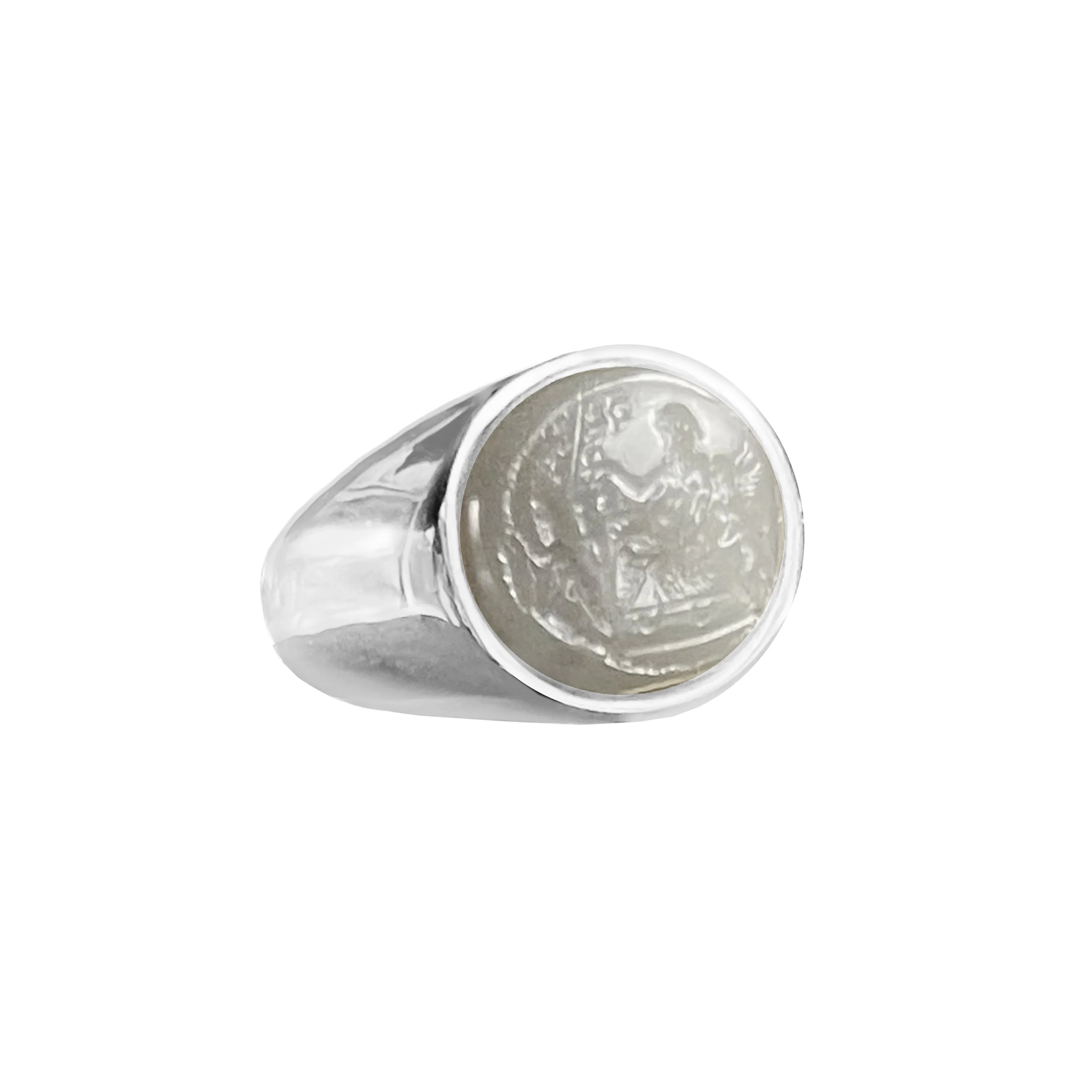 Authentic Glass intaglio Grand Tour Era Silver ring depicting Dionysian scene with Silenus and Erote