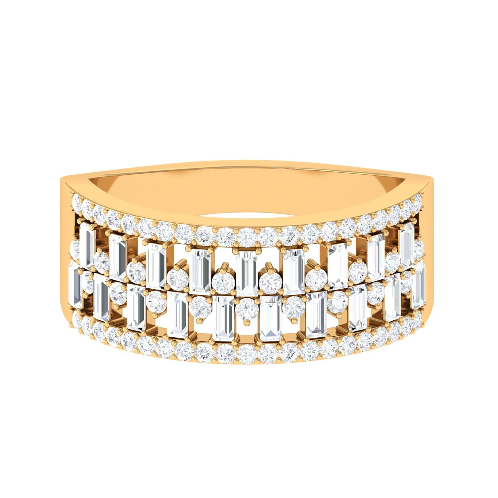 Baguette and Round Wide Diamond Band Ring