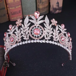 Baroque Rosette Medallion Tiara-Crown For Quinceanera or Bride in Assorted Colors