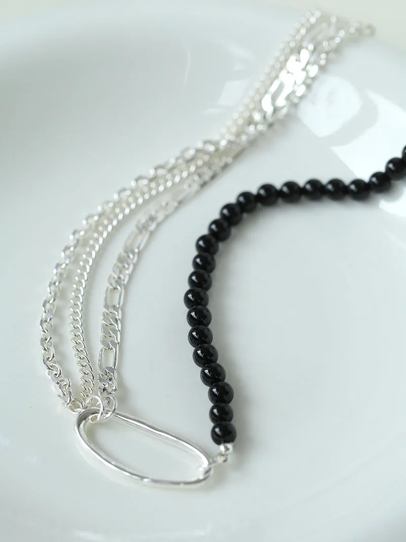 Black Onyx Splicing Multi-layer Chain Necklace