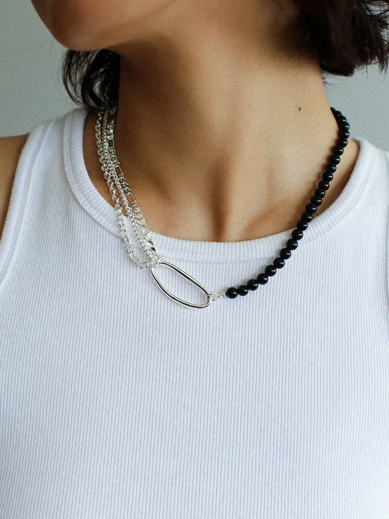 Black Onyx Splicing Multi-layer Chain Necklace