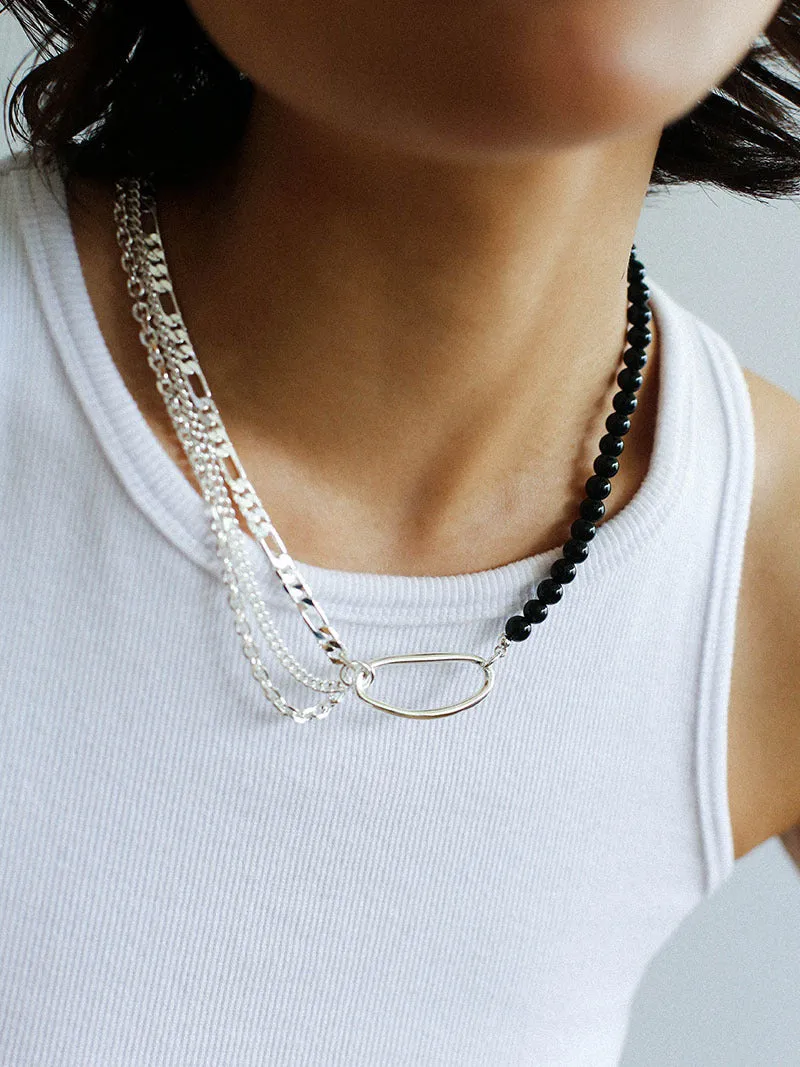 Black Onyx Splicing Multi-layer Chain Necklace