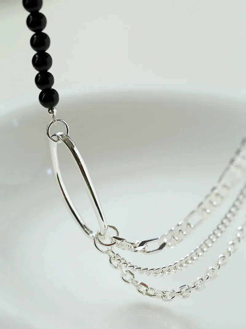 Black Onyx Splicing Multi-layer Chain Necklace