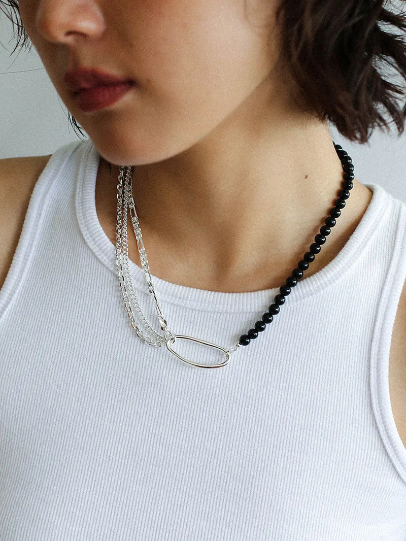 Black Onyx Splicing Multi-layer Chain Necklace