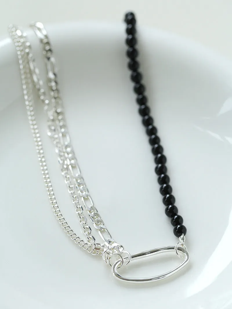 Black Onyx Splicing Multi-layer Chain Necklace