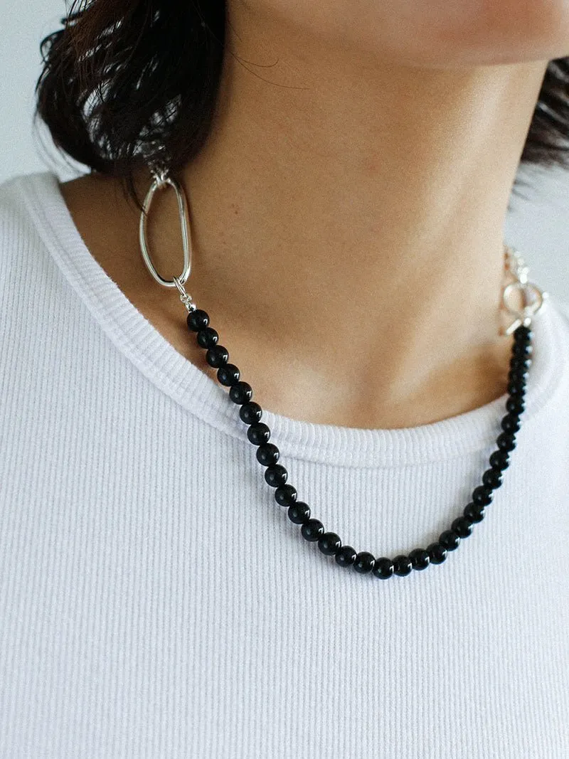 Black Onyx Splicing Multi-layer Chain Necklace