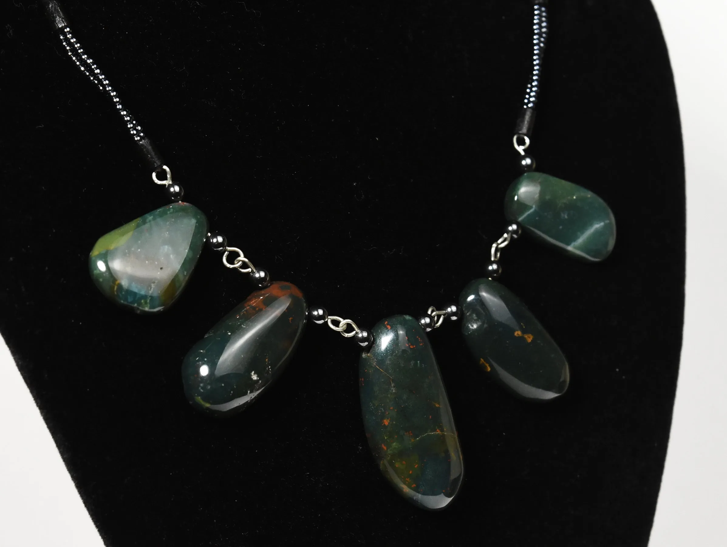 Bloodstone Pendants Necklace with Magnetite and Green Onyx Beads