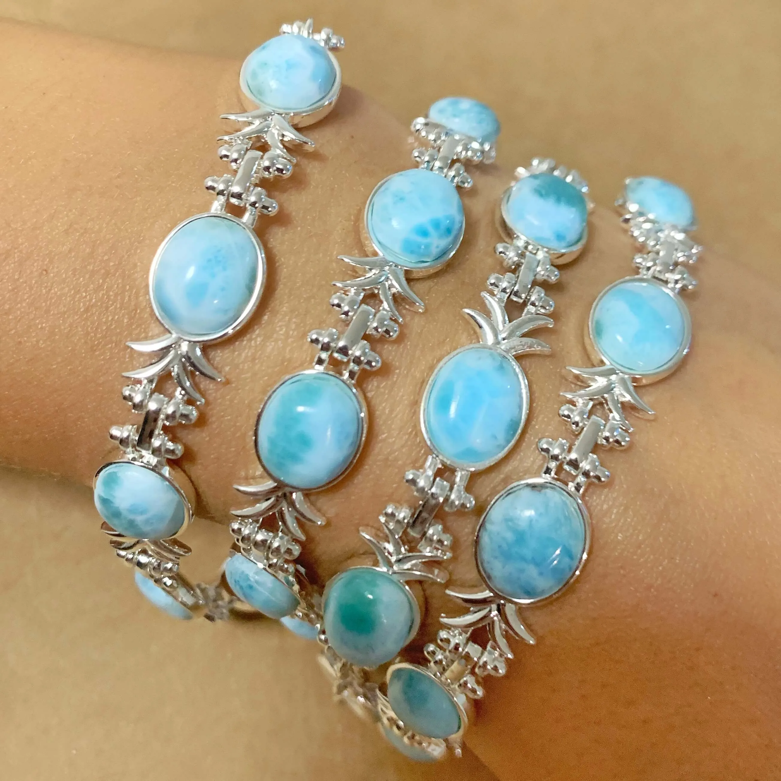 Blue Larimar 925 Sterling Silver Natural Gemstone Adjustable Bracelet