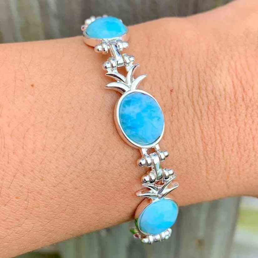 Blue Larimar 925 Sterling Silver Natural Gemstone Adjustable Bracelet