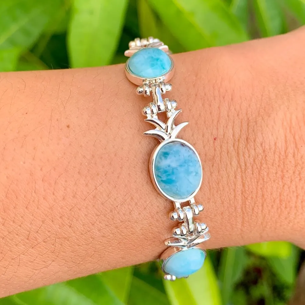 Blue Larimar 925 Sterling Silver Natural Gemstone Adjustable Bracelet