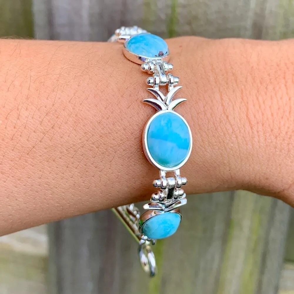 Blue Larimar 925 Sterling Silver Natural Gemstone Adjustable Bracelet