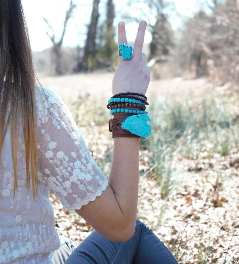 Blue Turquoise Stackable Beaded Bracelet at Bourbon Cowgirl