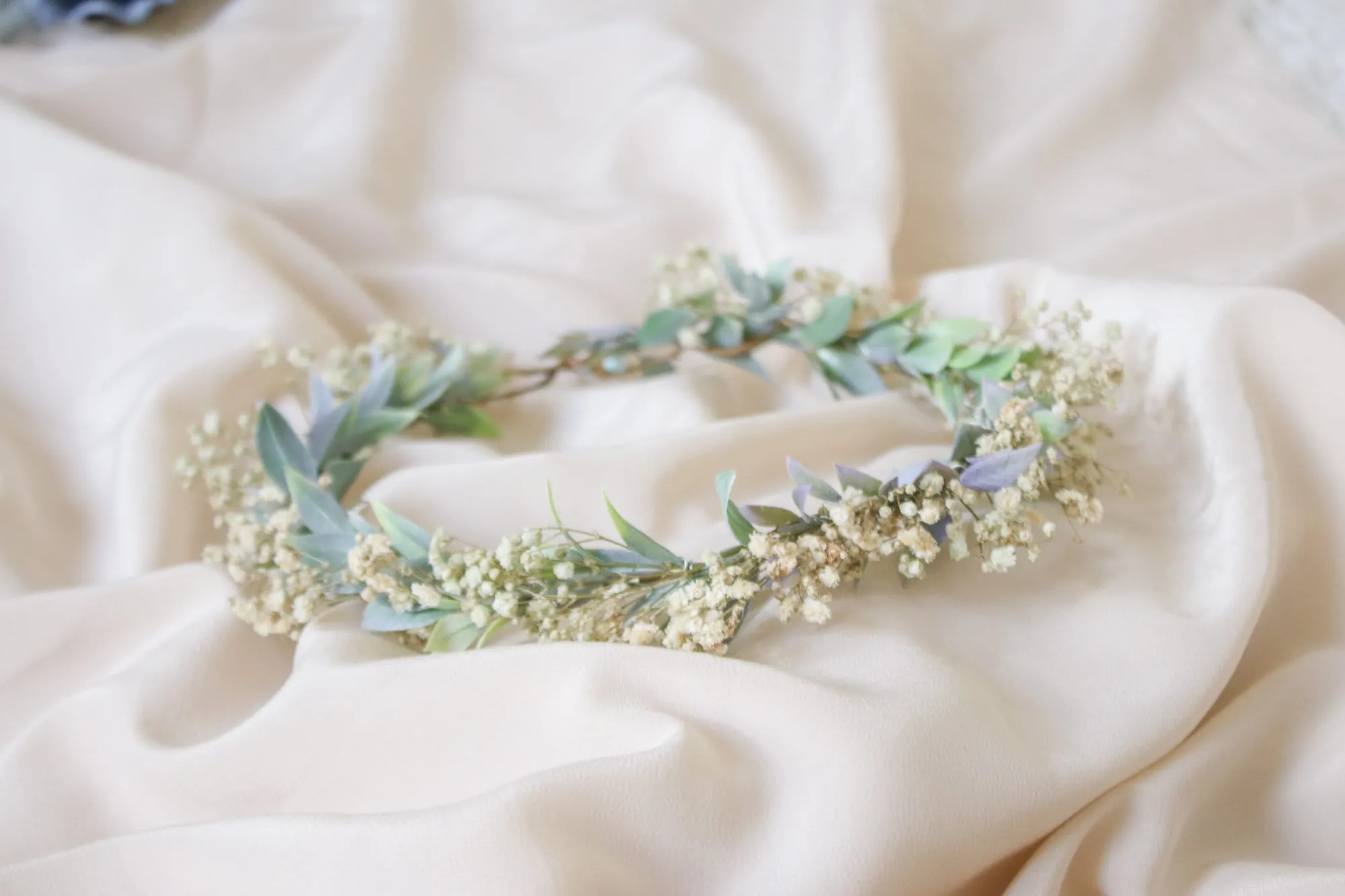 Boho Flower Wreath, Baby's Breath Flower Crown, Woodland Flower Crown, Rustic Forest Herbs, Boxwood Wedding Crown, Bride Crown, Green Crown