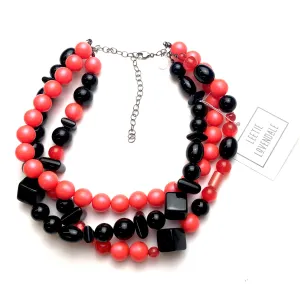 Bright Neon Orange Glow & Black 'Iris' Bead Morgan Necklace