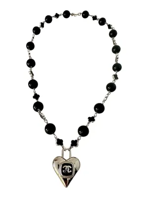 CC Black & Silver Lock Heart Necklace