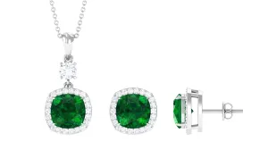 Certified Lab Grown Emerald Bridal Jewelry Set With Moissanite