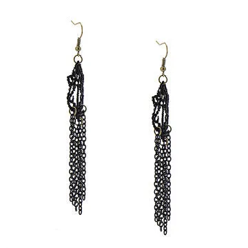 Cheap Black Lace and Tassel Drop Earrings