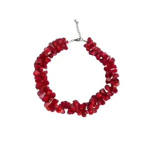 Chunky Coral Beaded Necklace Red