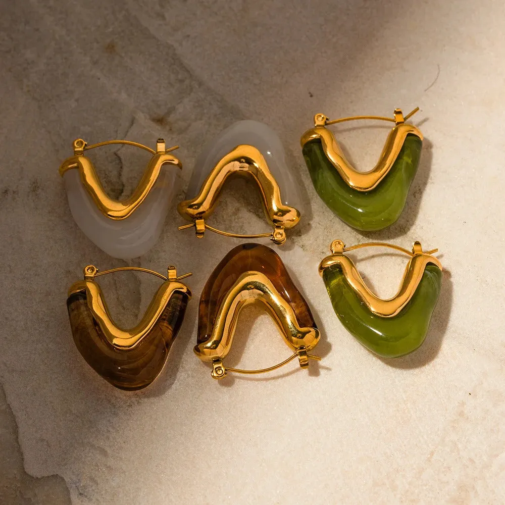 Chunky V Shaped Lucite Hoops Earrings