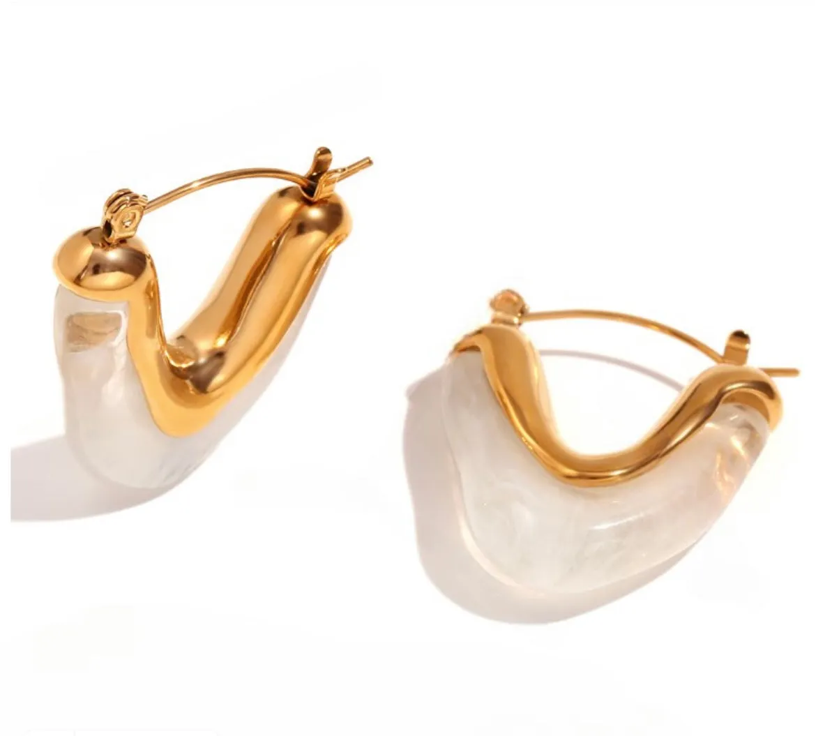 Chunky V Shaped Lucite Hoops Earrings