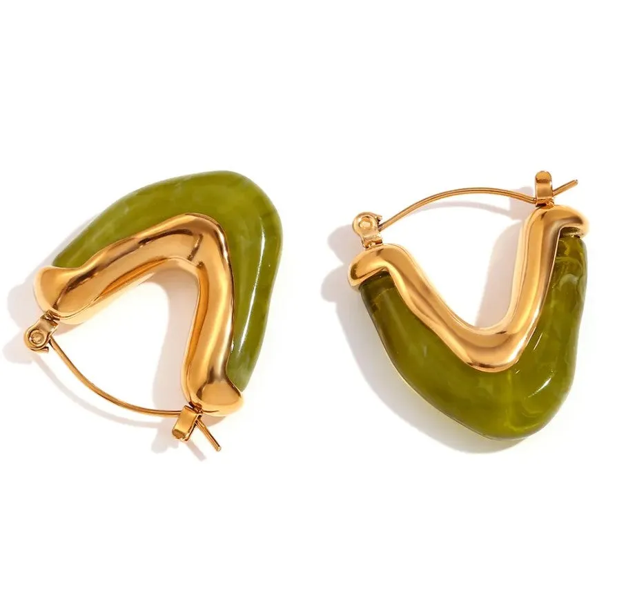 Chunky V Shaped Lucite Hoops Earrings