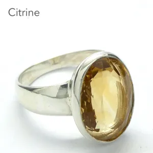 Citrine Ring, Fancy Faceted Oval, Size 8, 925 Sterling Silver