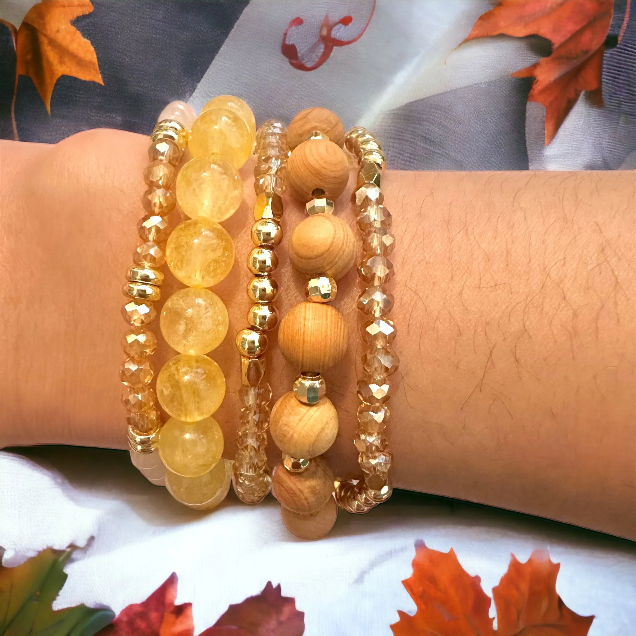 Citrine Wood & Gold Build-Your-Own Bracelet Set