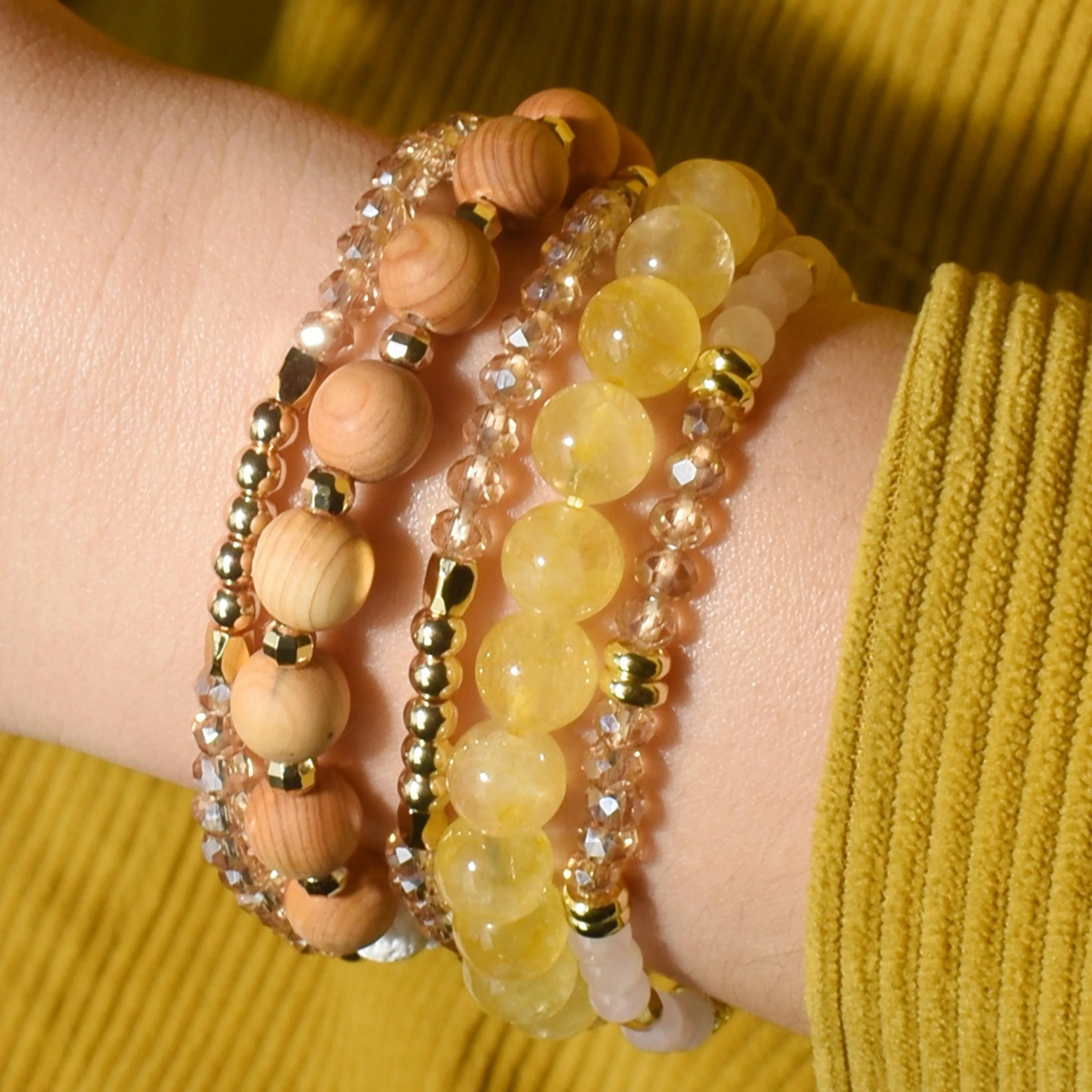 Citrine Wood & Gold Build-Your-Own Bracelet Set