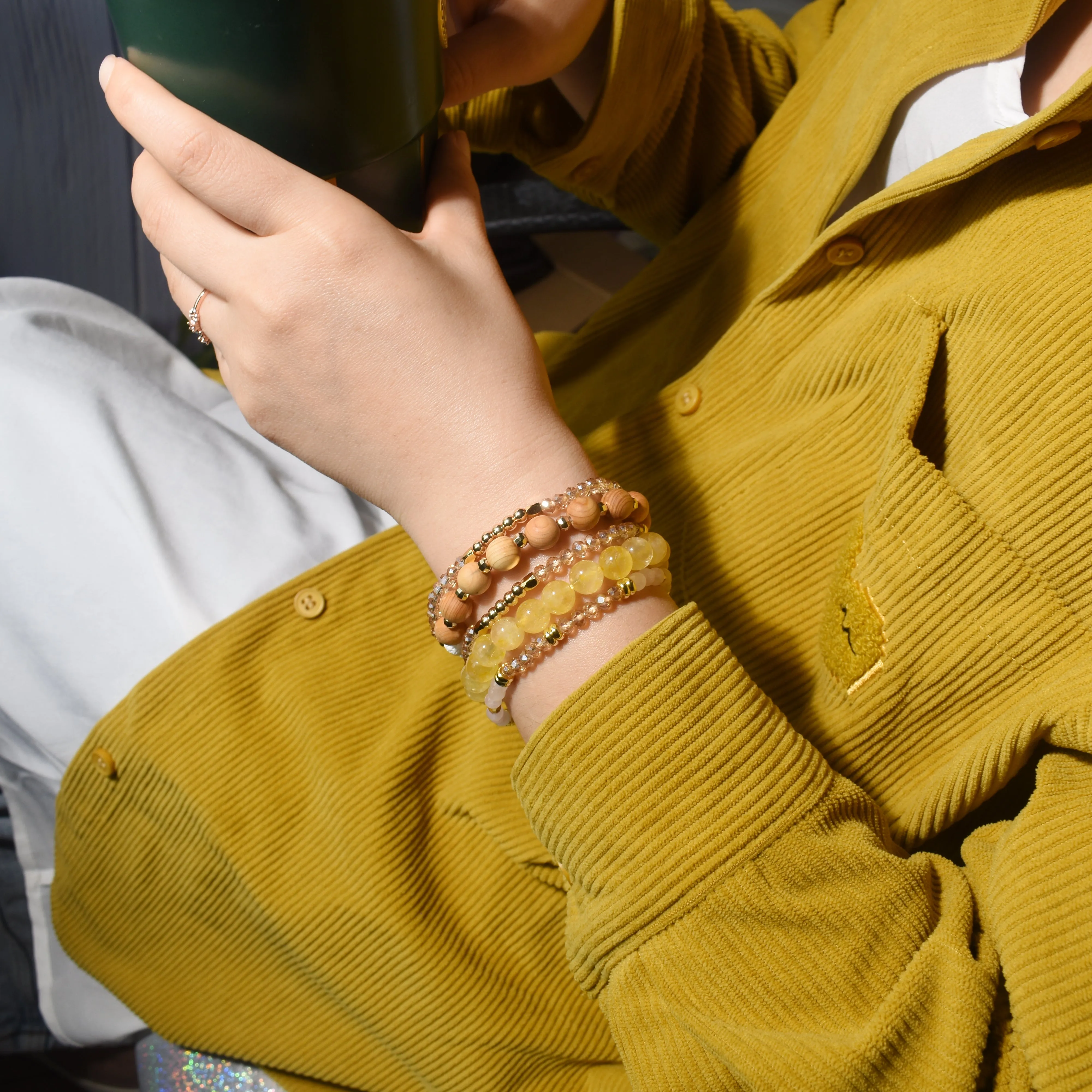 Citrine Wood & Gold Build-Your-Own Bracelet Set