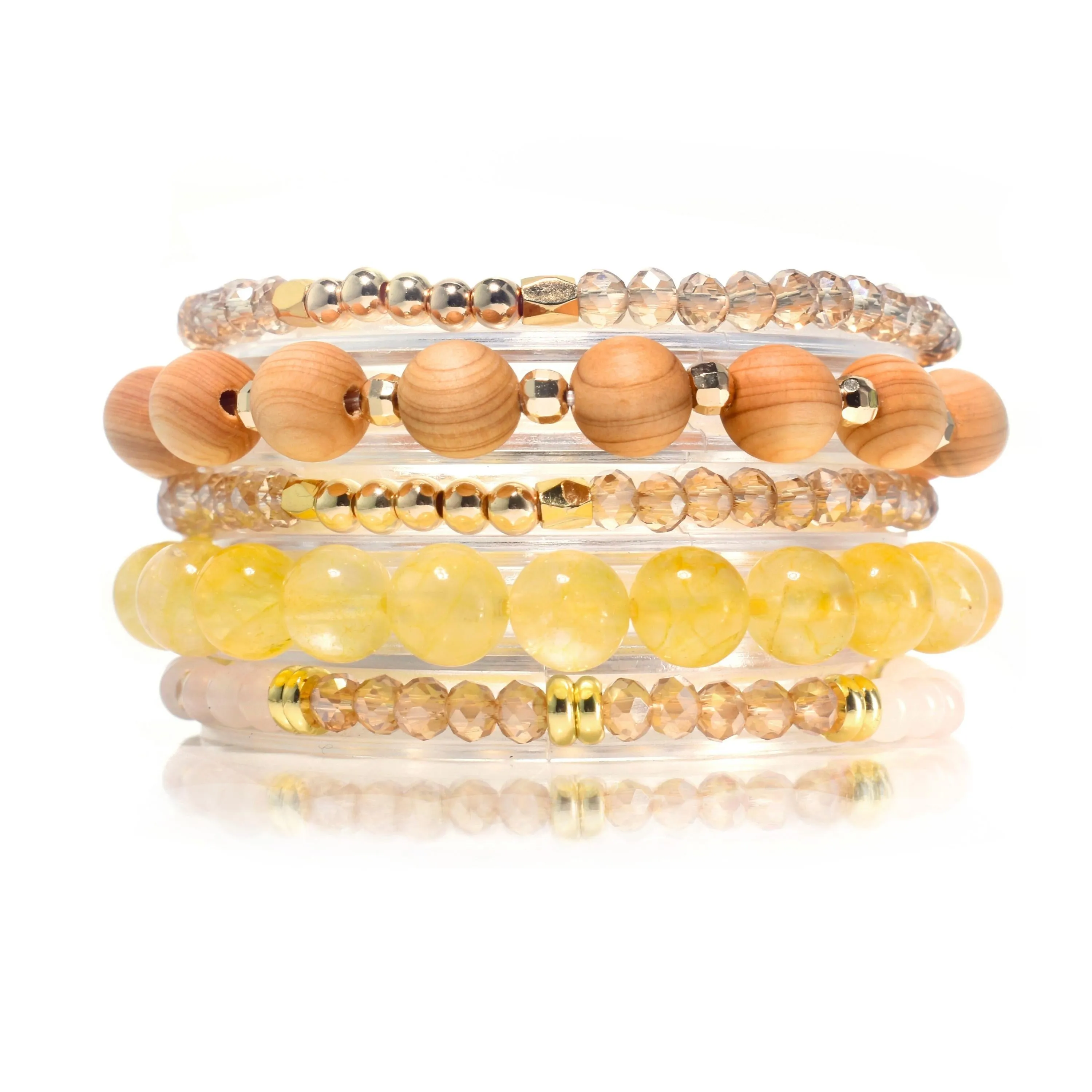 Citrine Wood & Gold Build-Your-Own Bracelet Set