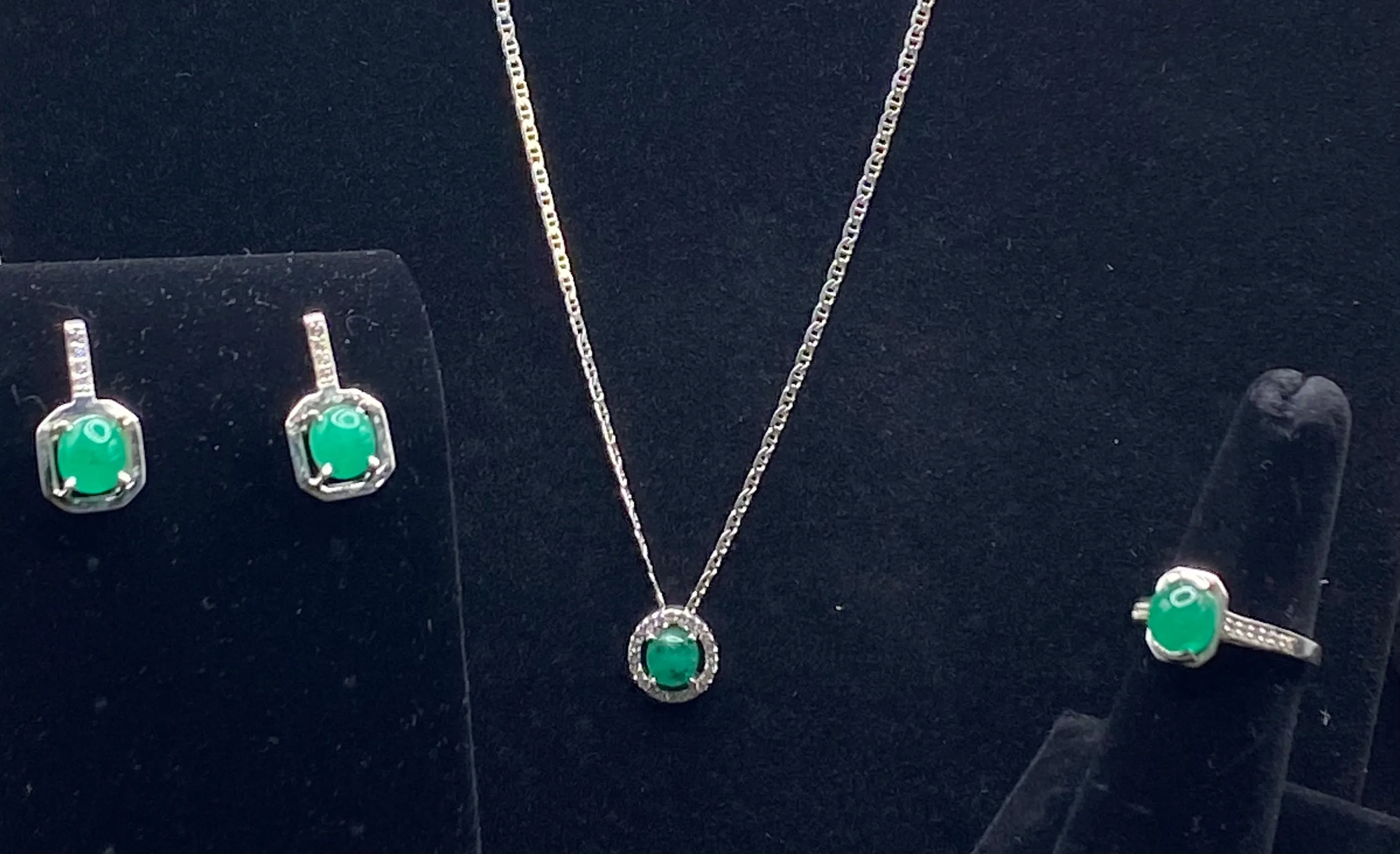 Colombian Emerald Necklace, Earrings and Ring Set in Sterling Silver dangles 1ct set 7