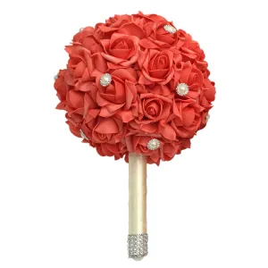 Coral Roses Bridesmaid Wedding Bouquet