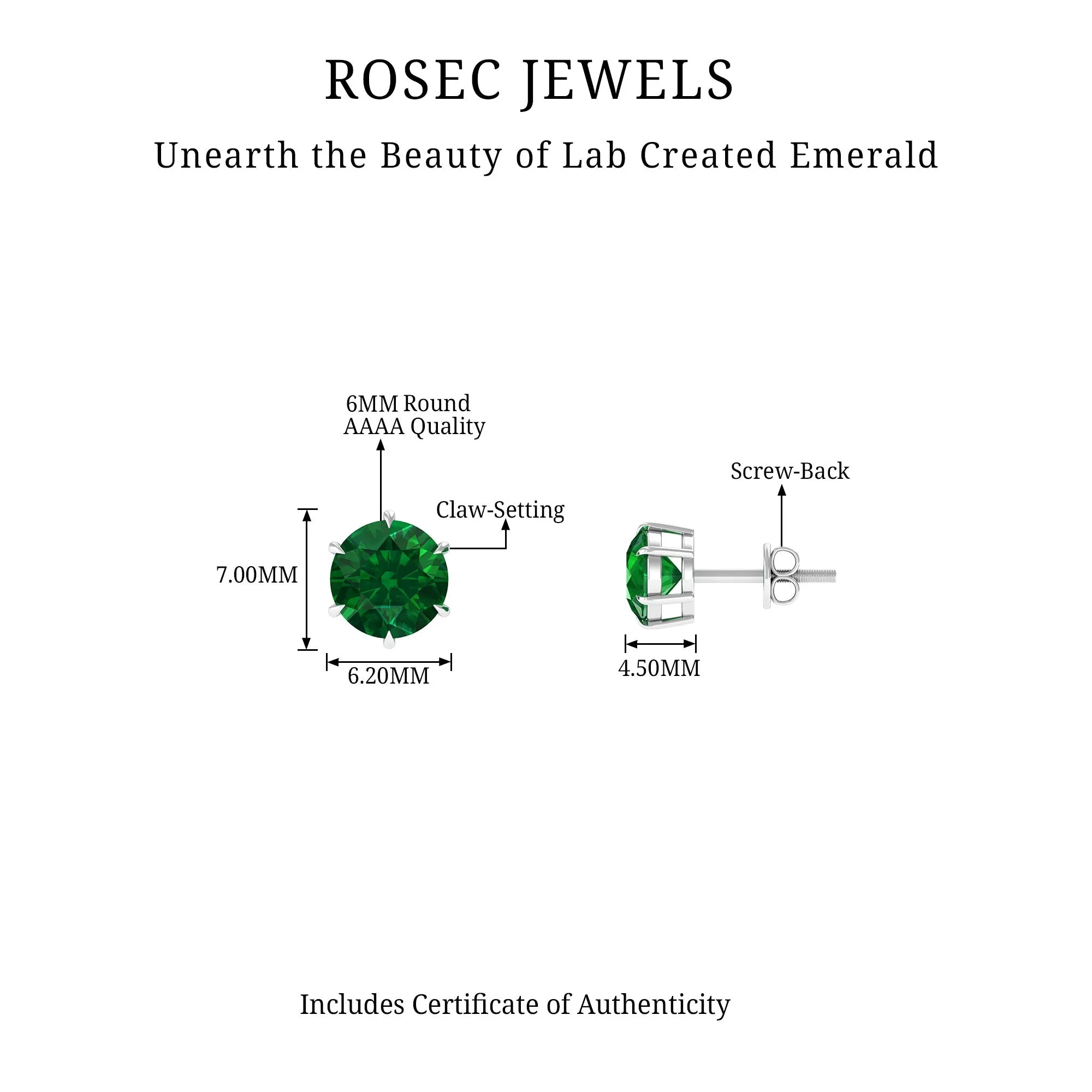 Created Emerald Simple Solitaire Stud Earrings