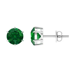 Created Emerald Simple Solitaire Stud Earrings