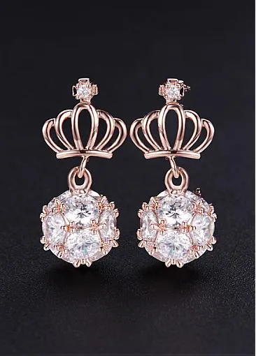 Crown with Micro Pave AAA Zirconia Ball 18K Gold Plated Stud Earrings