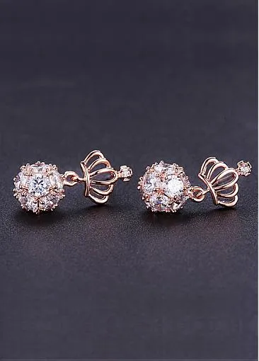 Crown with Micro Pave AAA Zirconia Ball 18K Gold Plated Stud Earrings