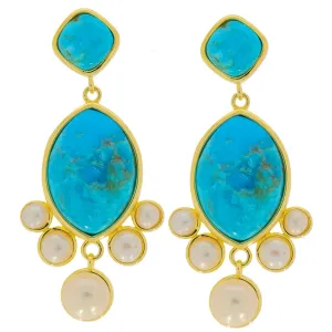 Cushion Blue Turquoise Sterling Silver Earrings with Accent