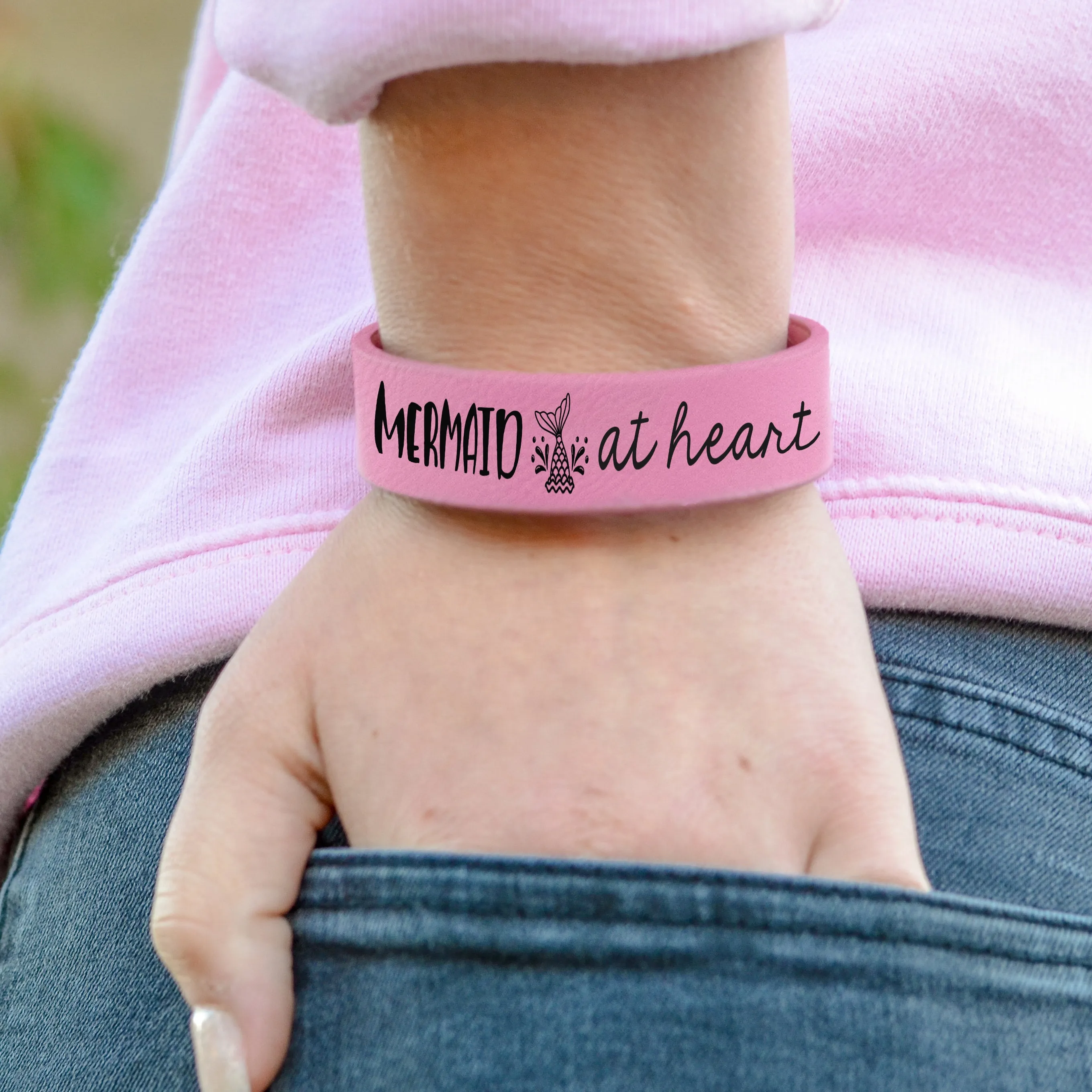 Custom Leatherette Kids Cuff Bracelet "Mermaid at heart"