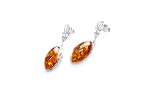 Elegant Oval Dangle Earrings with Amber Stone - Perfect for Any Occasion