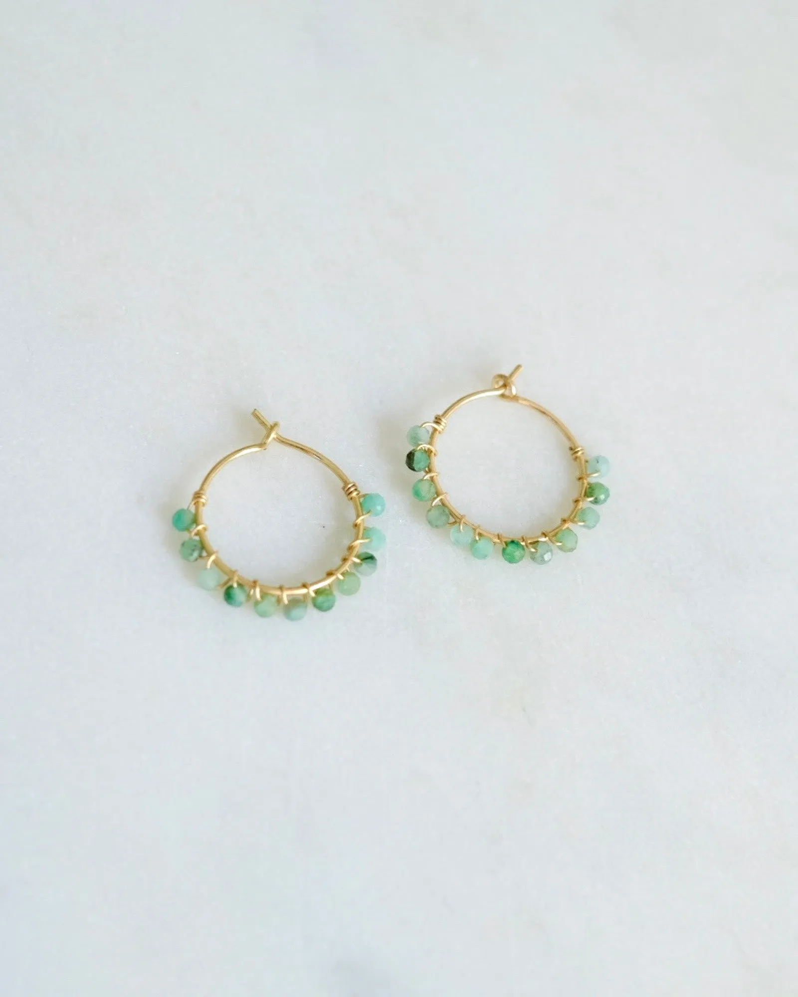 Emerald beaded hoop earrings