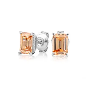 Emerald Cut and Round Brilliant stud earrings with 2.24 carats* of diamond simulants in sterling silver