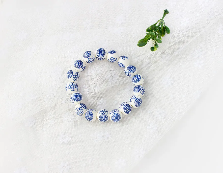 Ethnic style with jewelry, painted blue and white porcelain style hi word handmade beaded bracelet