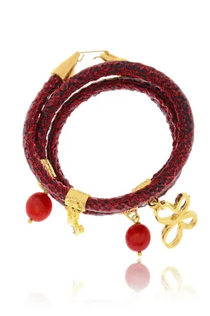 EUDORA Red Snakeskin Charms Bracelet