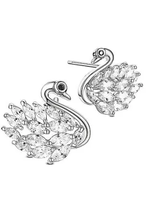 Fashion Platinum Plated Ear Studs, Micro Pave 5A Zircon Swan