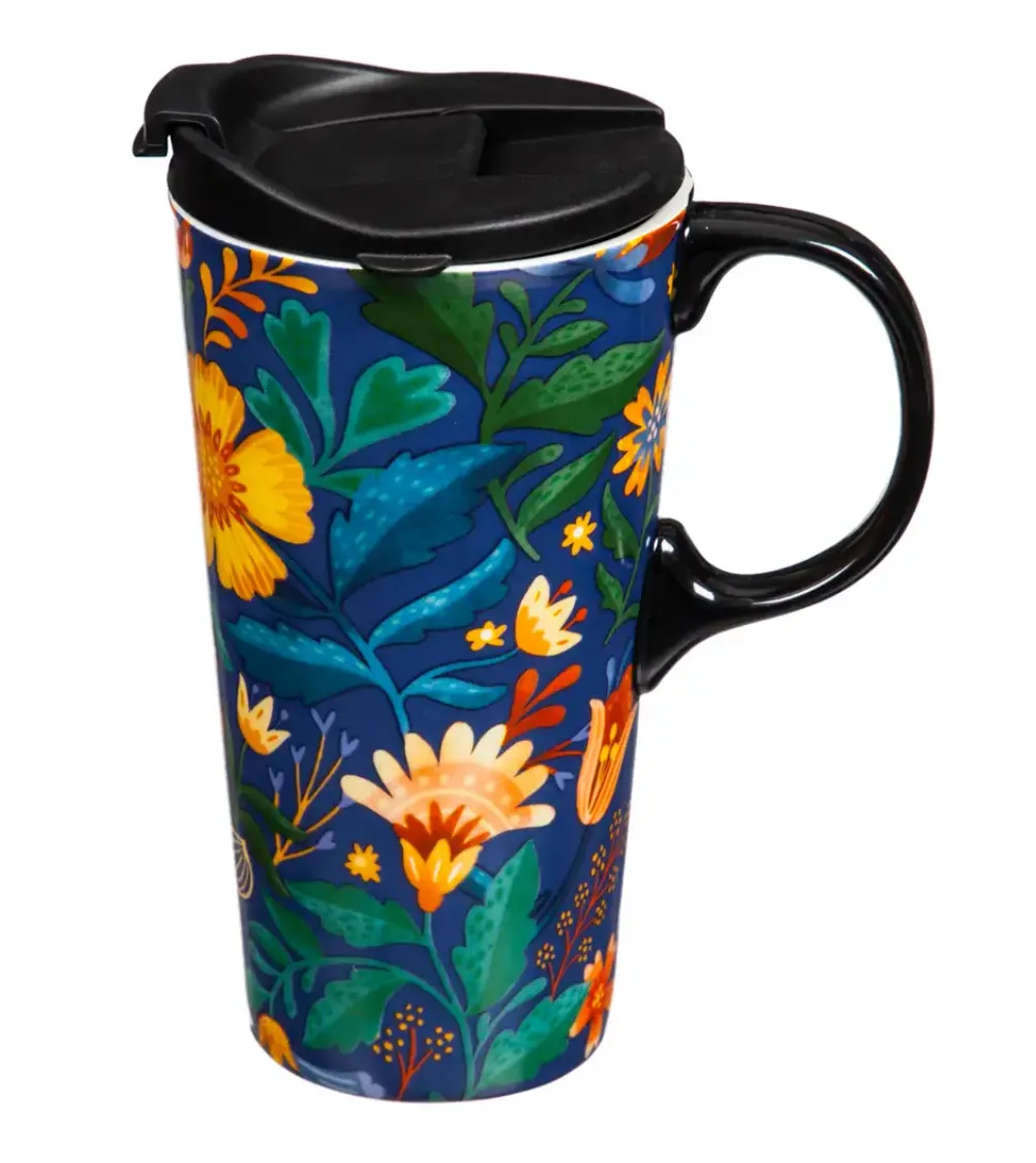 Folky Fun 17 Oz. Ceramic Travel Cup