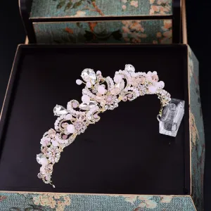 Girls Baroque Pink Crystal Bridal Crown Vintage Hair Accessories